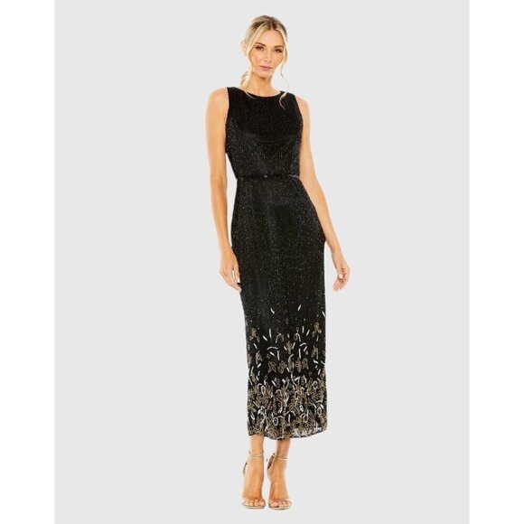 Mac Duggal Size 8 Black 5796 Embellished Beaded Column Cocktail Prom Dress Gown - Picture 1 of 10